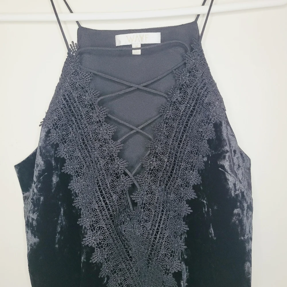 Wayf Velvet Top Womens Medium Black Sexy Lace Fall Wednesday Adams Classy Chic - Picture 4 of 10